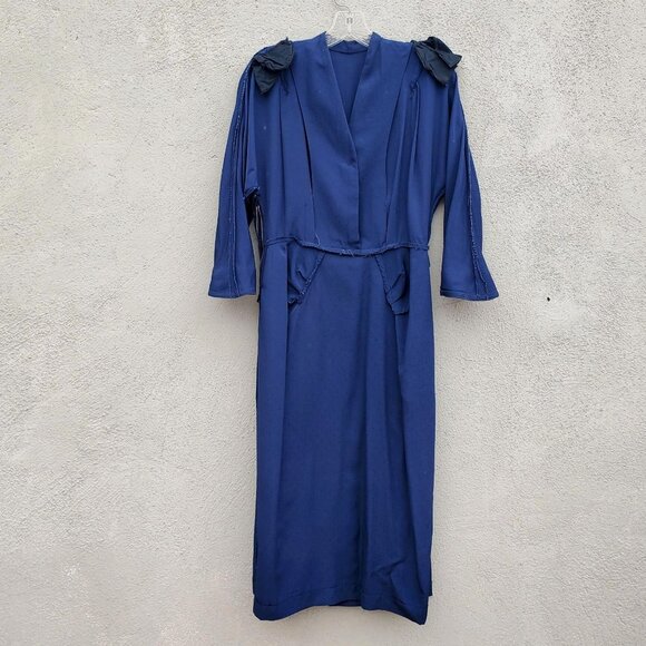 Vintage 1940s Navy Blue Rayon Wiggle Dress Curvy Hourglass 10 12 - Picture 9 of 12